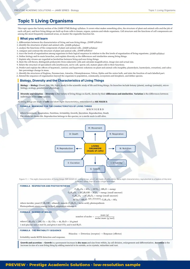 Preview page: Topic explanation — Biology — JAMB UTME Series