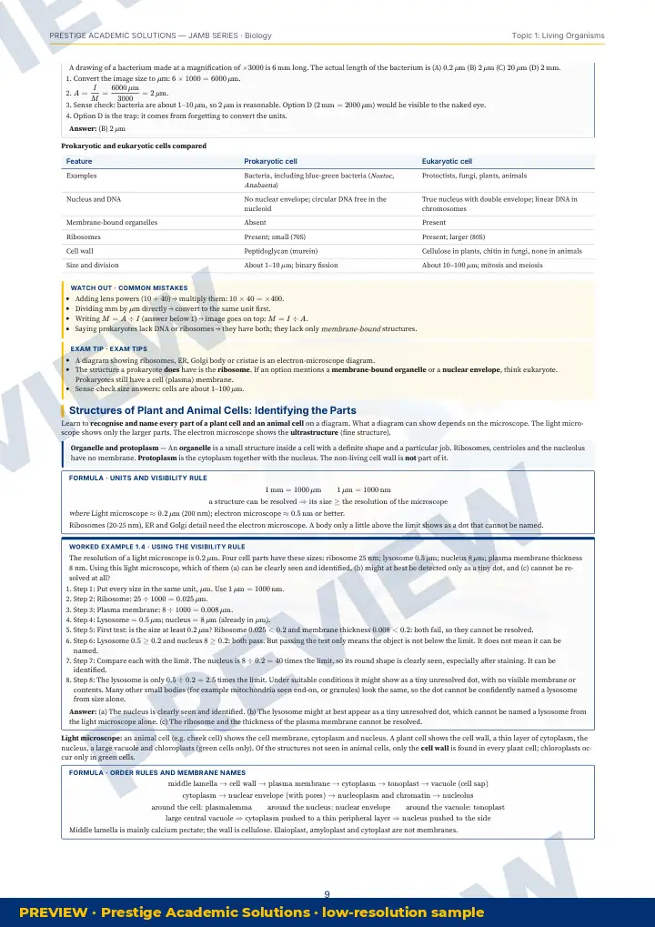 Preview page: Common mistakes — Biology — JAMB UTME Series