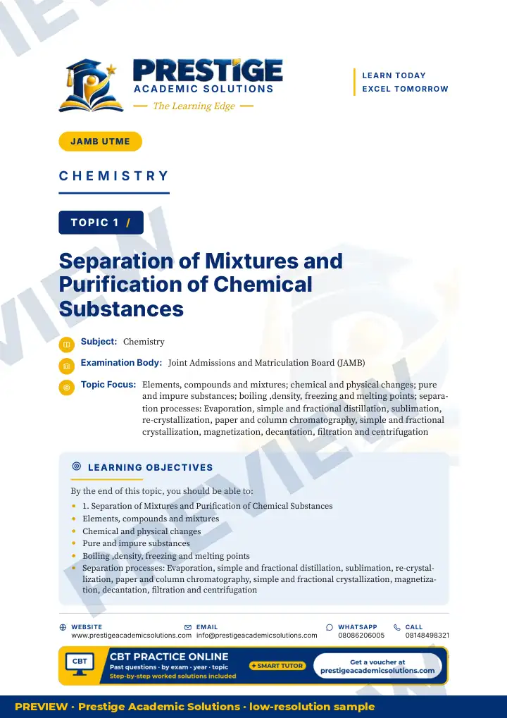 Preview page: Topic opener — Chemistry — JAMB UTME Series