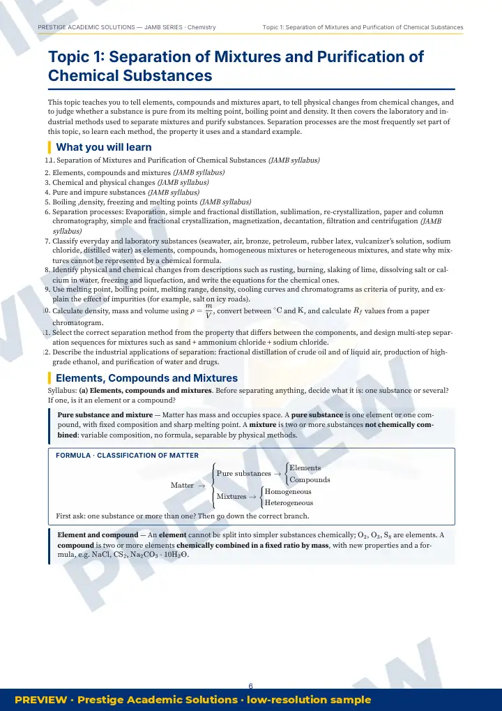 Preview page: Topic explanation — Chemistry — JAMB UTME Series