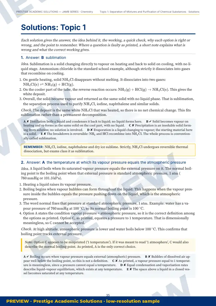 Preview page: Detailed solutions — Chemistry — JAMB UTME Series