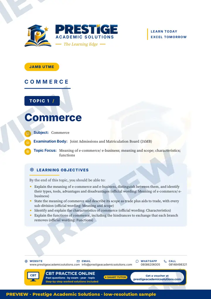 Preview page: Topic opener — Commerce — JAMB UTME Series