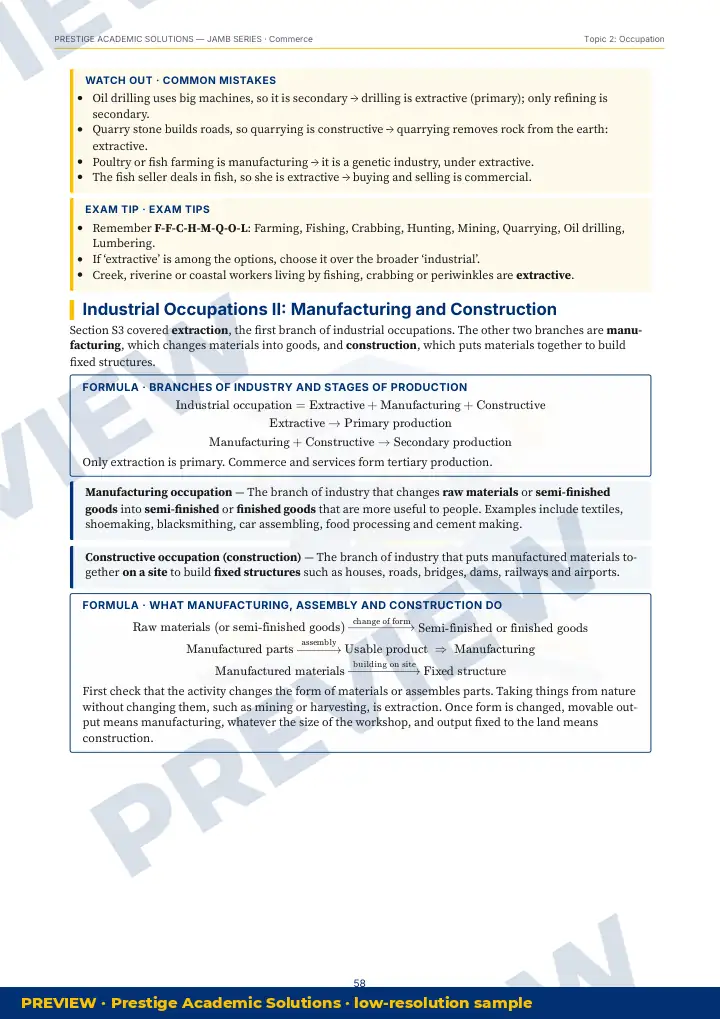 Preview page: Common mistakes — Commerce — JAMB UTME Series