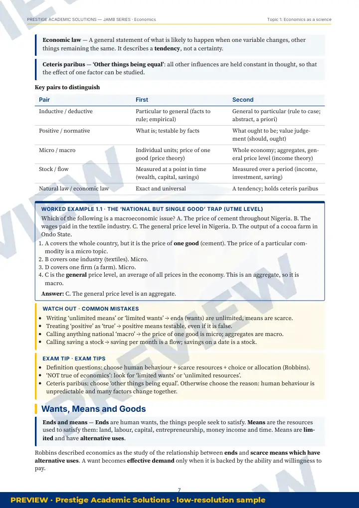 Preview page: Worked example — Economics — JAMB UTME Series