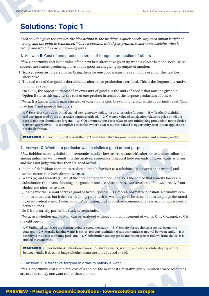 Preview page: Detailed solutions — Economics — JAMB UTME Series