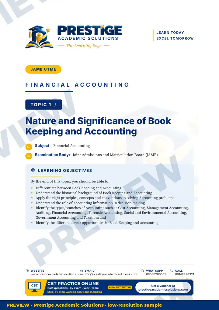 Preview page: Topic opener — Financial Accounting — JAMB UTME Series