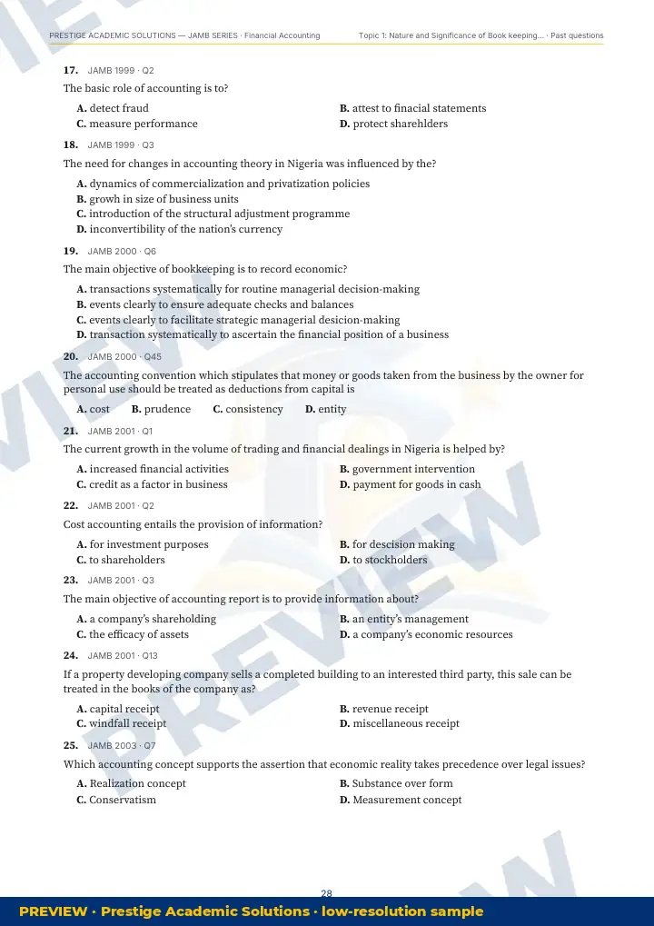 Preview page: Past questions with exam & year — Financial Accounting — JAMB UTME Series