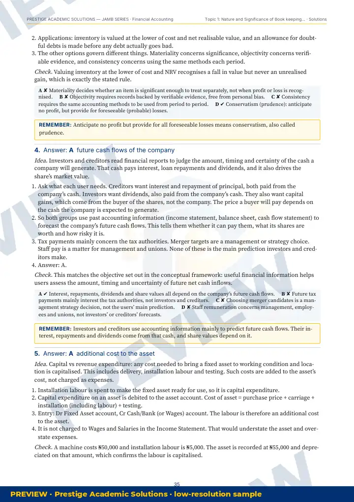 Preview page: Detailed solutions — Financial Accounting — JAMB UTME Series
