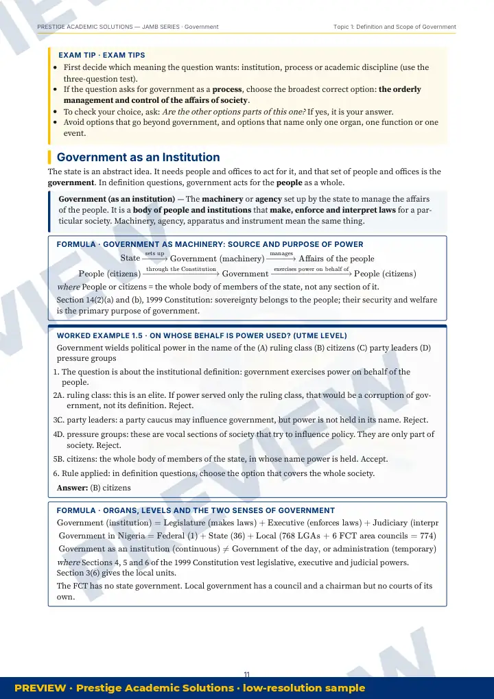 Preview page: Exam tips — Government — JAMB UTME Series