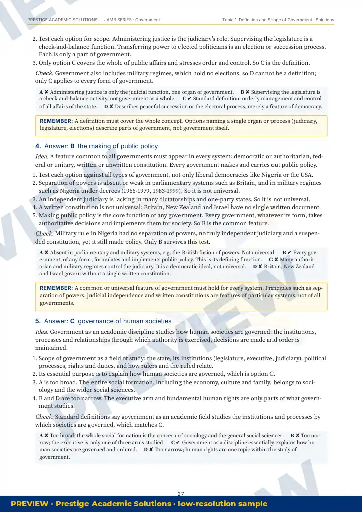 Preview page: Detailed solutions — Government — JAMB UTME Series