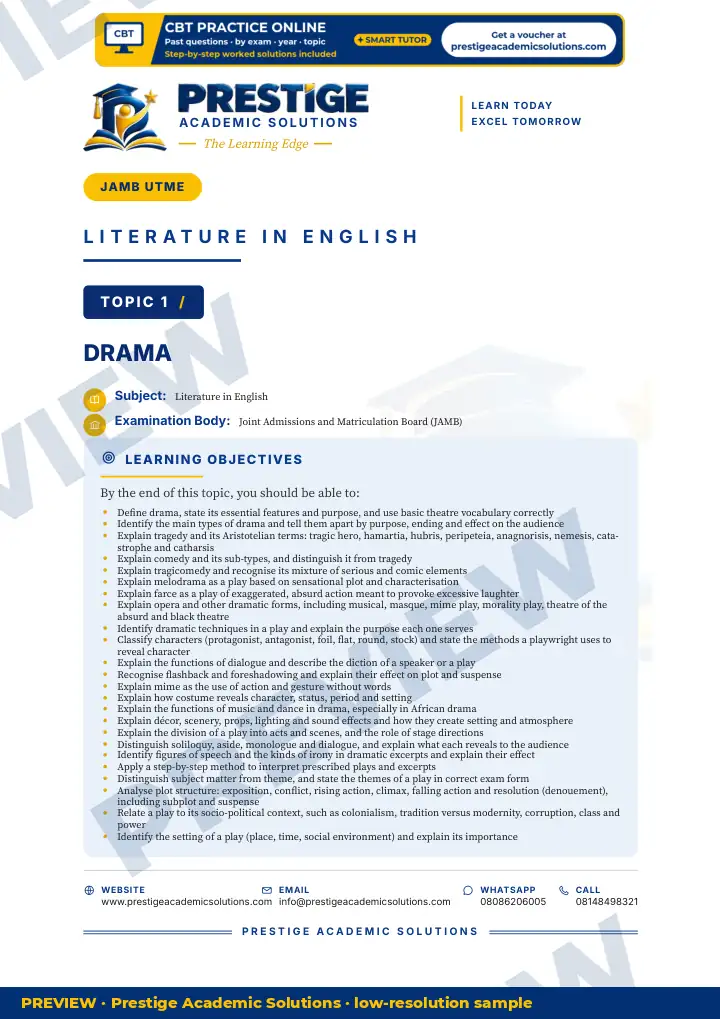 Preview page: Topic opener — Literature in English — JAMB UTME Series