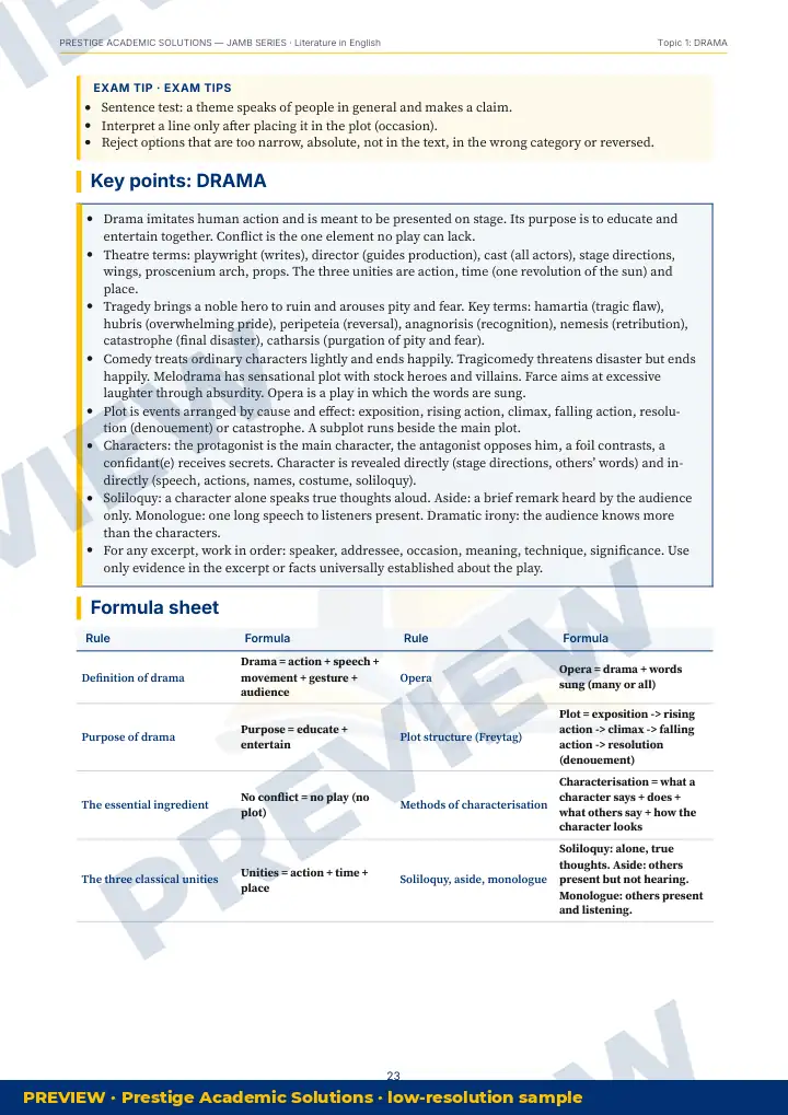 Preview page: Exam tips — Literature in English — JAMB UTME Series