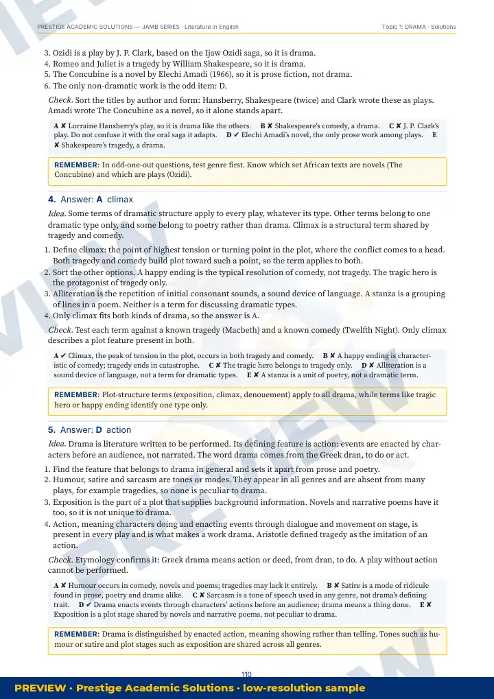 Preview page: Detailed solutions — Literature in English — JAMB UTME Series