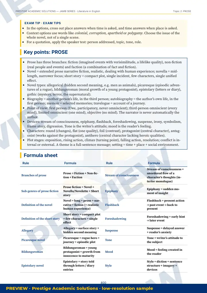 Preview page: Exam tips — Literature in English — JAMB UTME Series