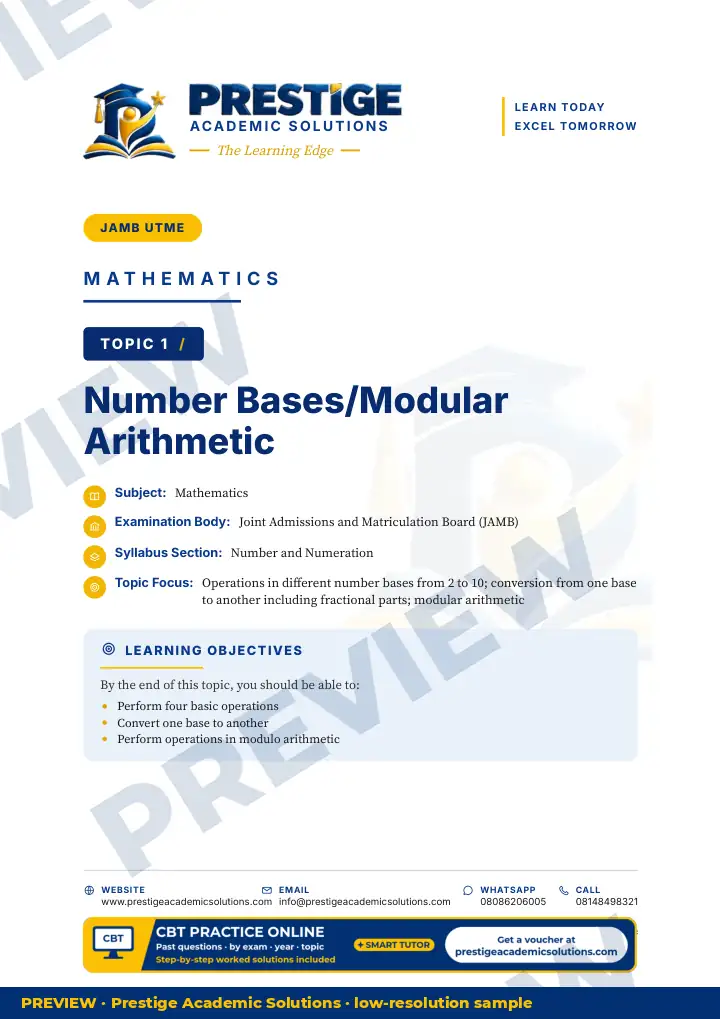 Preview page: Topic opener — Mathematics — JAMB UTME Series
