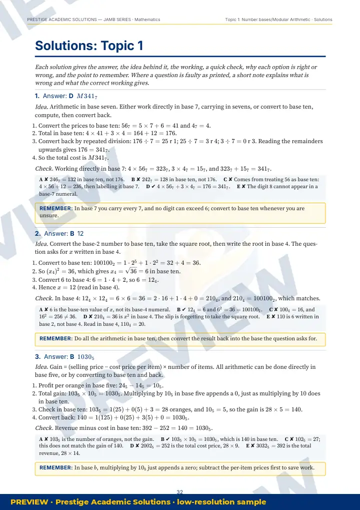 Preview page: Detailed solutions — Mathematics — JAMB UTME Series