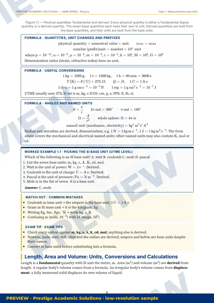 Preview page: Worked example — Physics — JAMB UTME Series