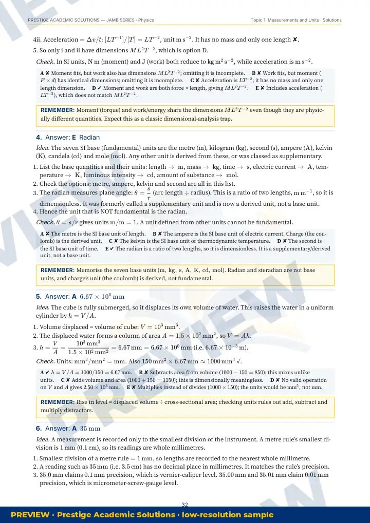 Preview page: Detailed solutions — Physics — JAMB UTME Series