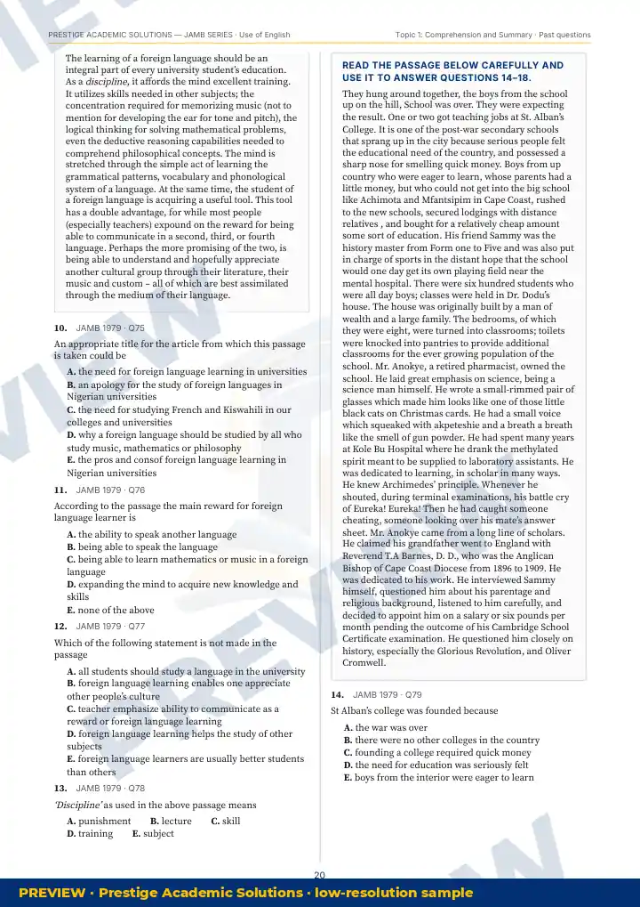 Preview page: Past questions with exam & year — Use of English — JAMB UTME Series
