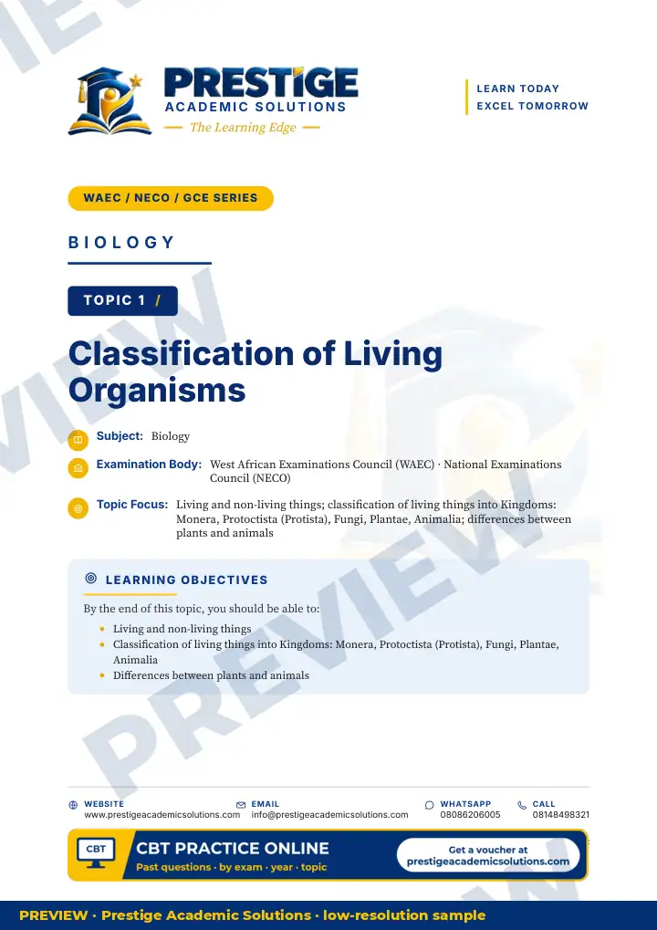 Preview page: Topic opener — Biology — WAEC / NECO / GCE Series