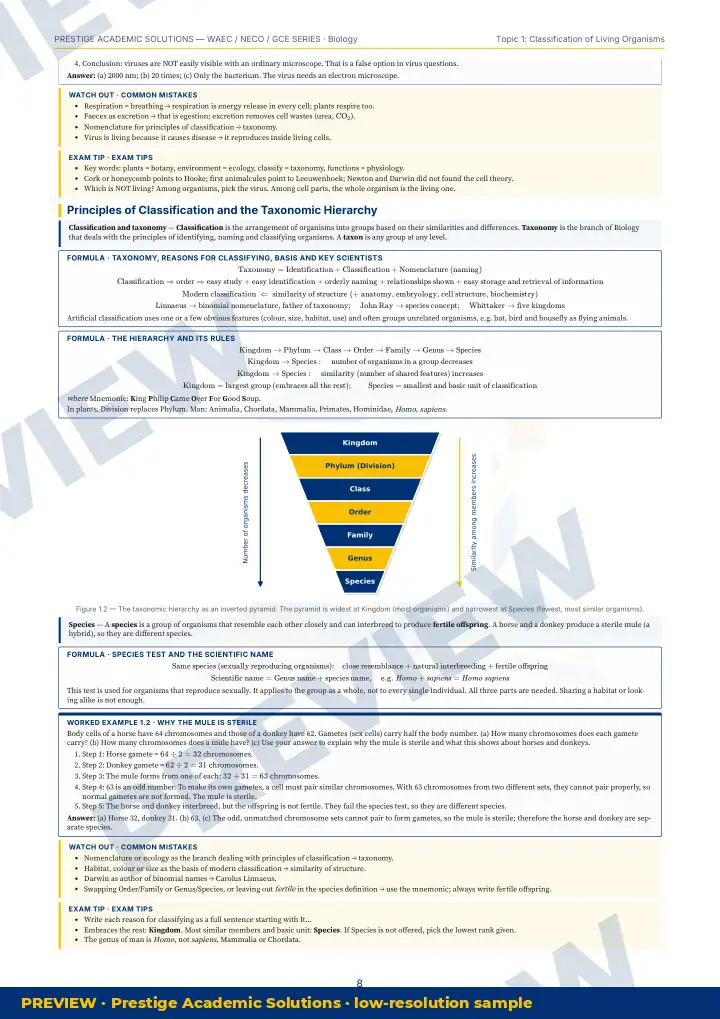 Preview page: Worked example — Biology — WAEC / NECO / GCE Series