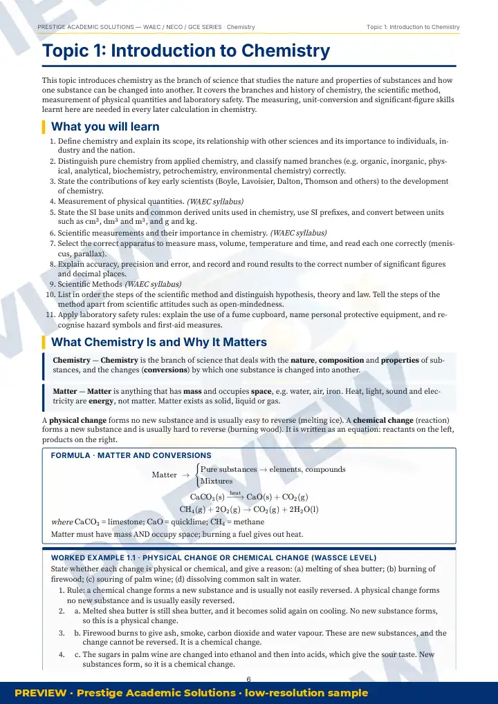 Preview page: Topic explanation — Chemistry — WAEC / NECO / GCE Series