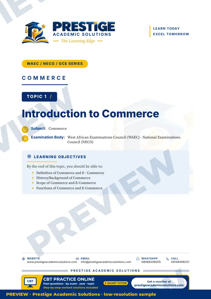 Preview page: Topic opener — Commerce — WAEC / NECO / GCE Series
