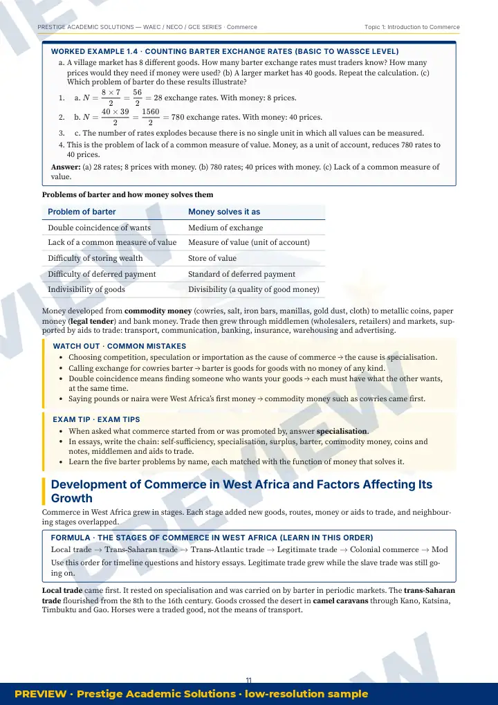 Preview page: Worked example — Commerce — WAEC / NECO / GCE Series