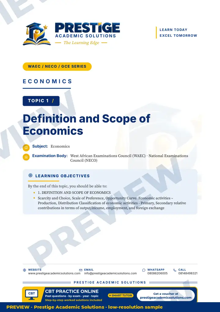 Preview page: Topic opener — Economics — WAEC / NECO / GCE Series