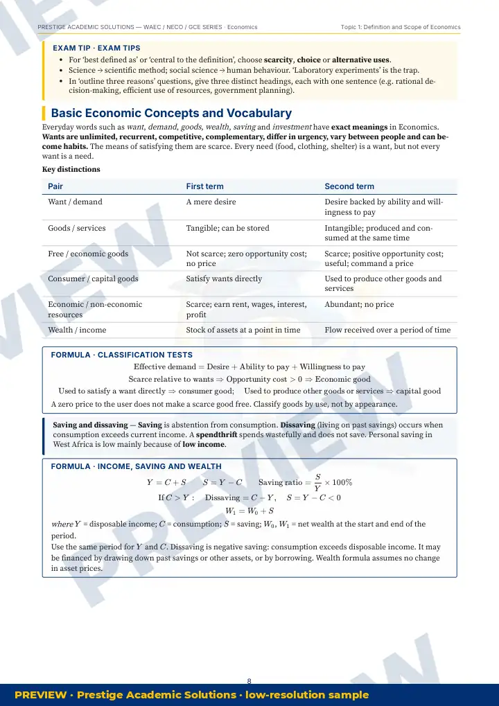 Preview page: Exam tips — Economics — WAEC / NECO / GCE Series
