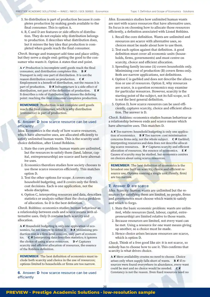Preview page: Detailed solutions — Economics — WAEC / NECO / GCE Series