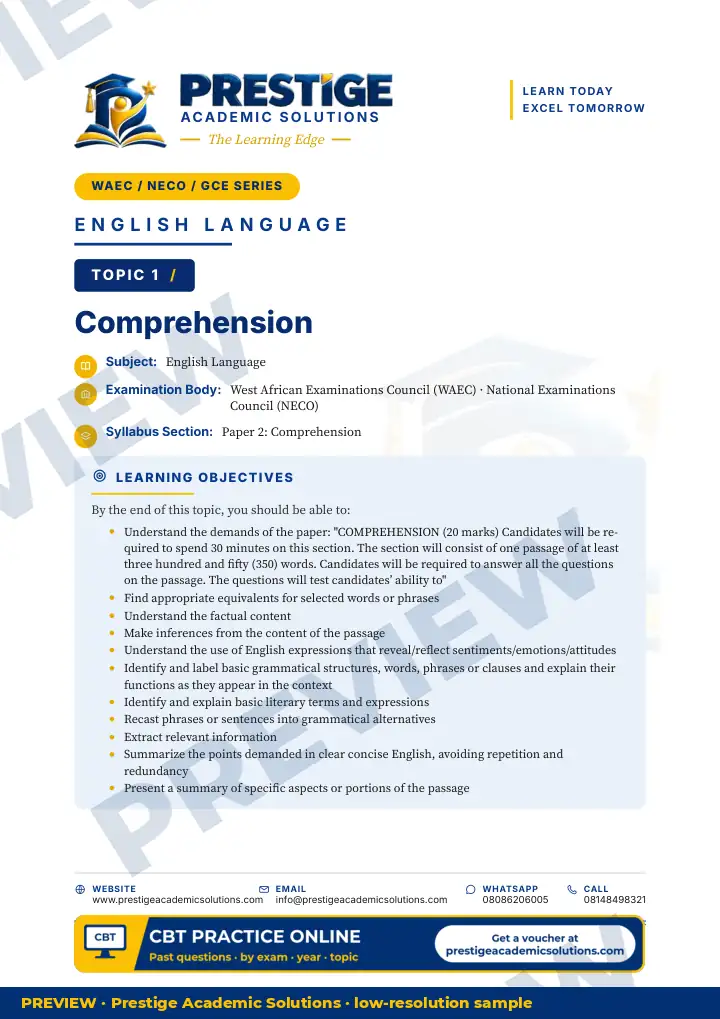 Preview page: Topic opener — English Language — WAEC / NECO / GCE Series