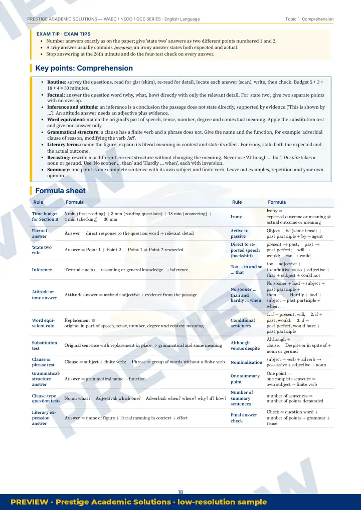Preview page: Exam tips — English Language — WAEC / NECO / GCE Series