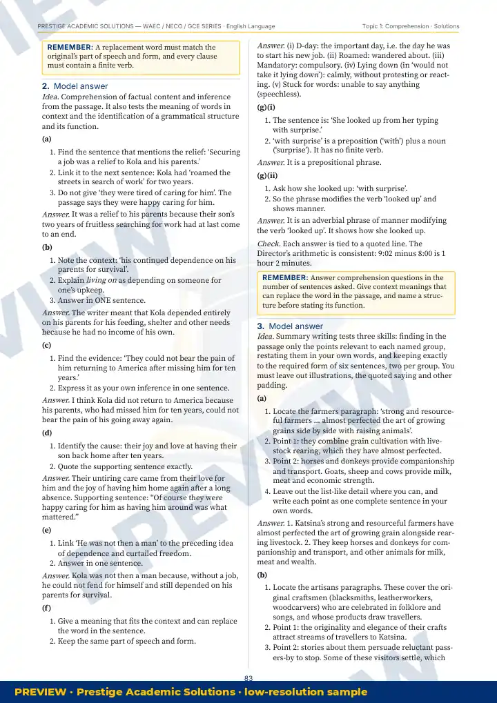 Preview page: Detailed solutions — English Language — WAEC / NECO / GCE Series