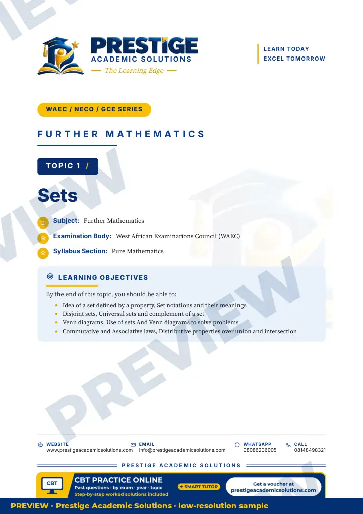 Preview page: Topic opener — Further Mathematics — WAEC / NECO / GCE Series