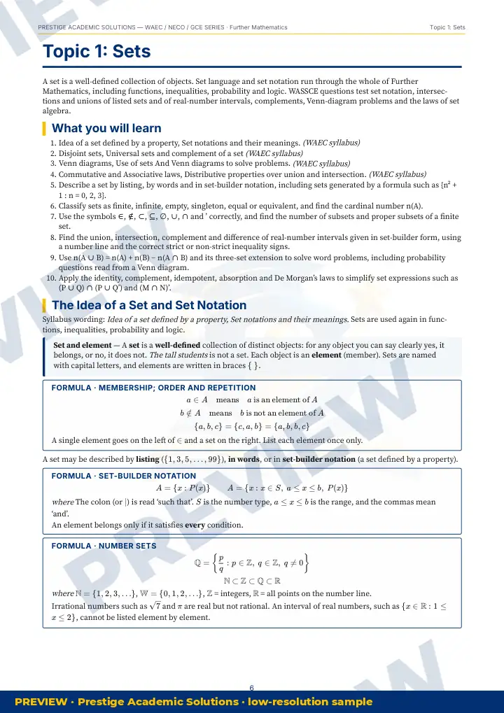 Preview page: Topic explanation — Further Mathematics — WAEC / NECO / GCE Series