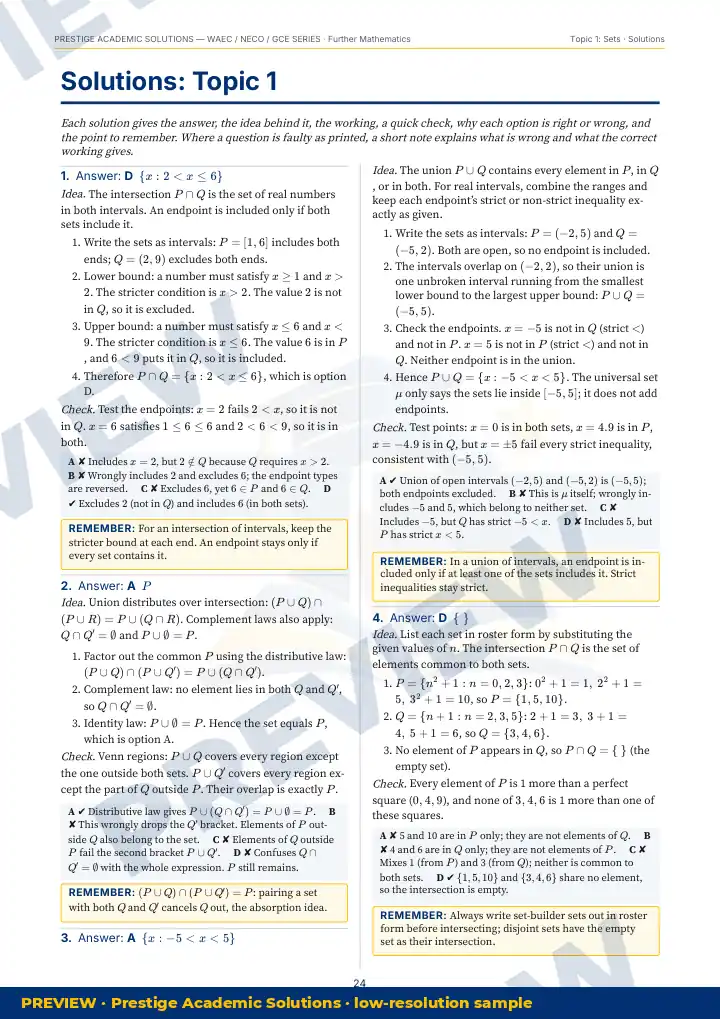 Preview page: Detailed solutions — Further Mathematics — WAEC / NECO / GCE Series