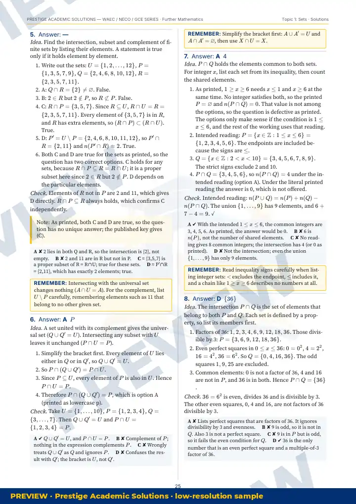 Preview page: Detailed solutions — Further Mathematics — WAEC / NECO / GCE Series