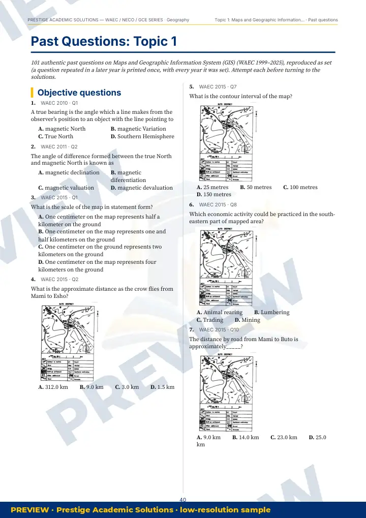 Preview page: Past questions, topic by topic — Geography — WAEC / NECO / GCE Series