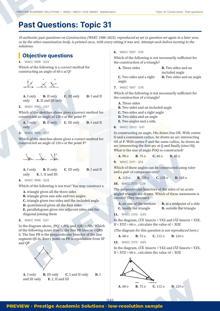 Preview page: Past questions, topic by topic — Mathematics — WAEC / NECO / GCE Series