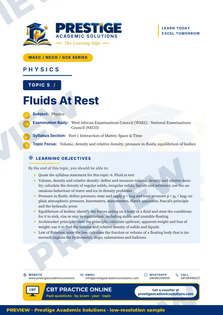 Preview page: Topic opener — Physics — WAEC / NECO / GCE Series