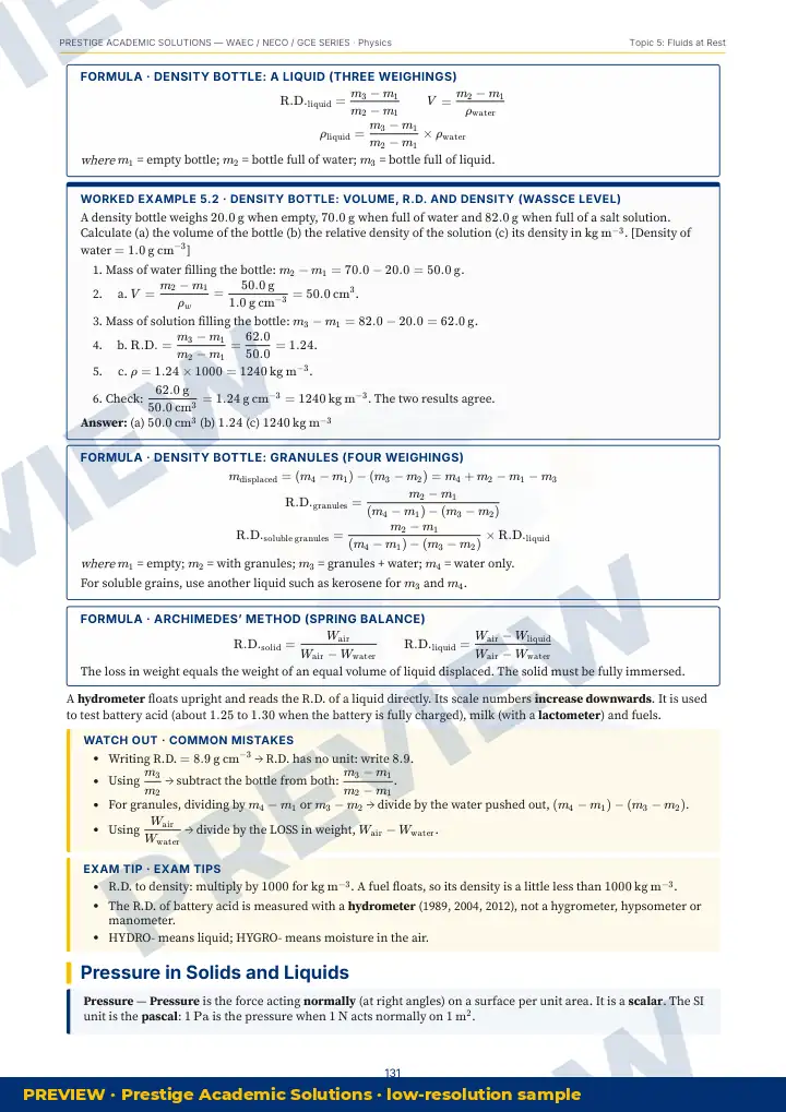 Preview page: Formulas & key rules — Physics — WAEC / NECO / GCE Series