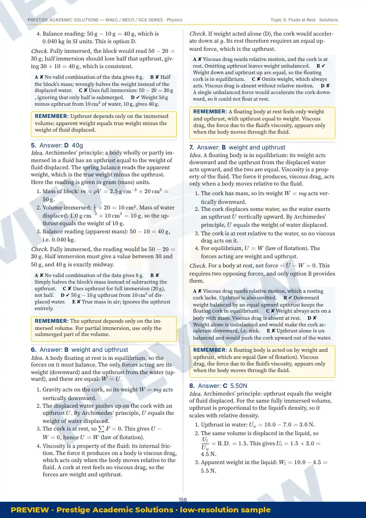 Preview page: Detailed solutions — Physics — WAEC / NECO / GCE Series